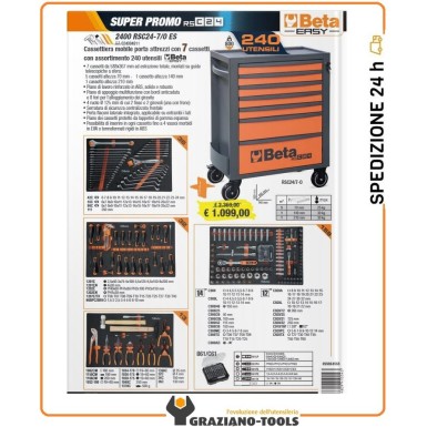 Cassettiera 7 cassetti con assortimento 240 utensili Beta 2400 RSC24-7/O ES