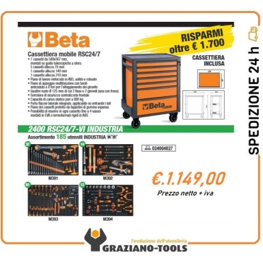 Carrello Beta RSC24 7 cassetti con 185 utensili per industria 2400 RSC24/7-VI